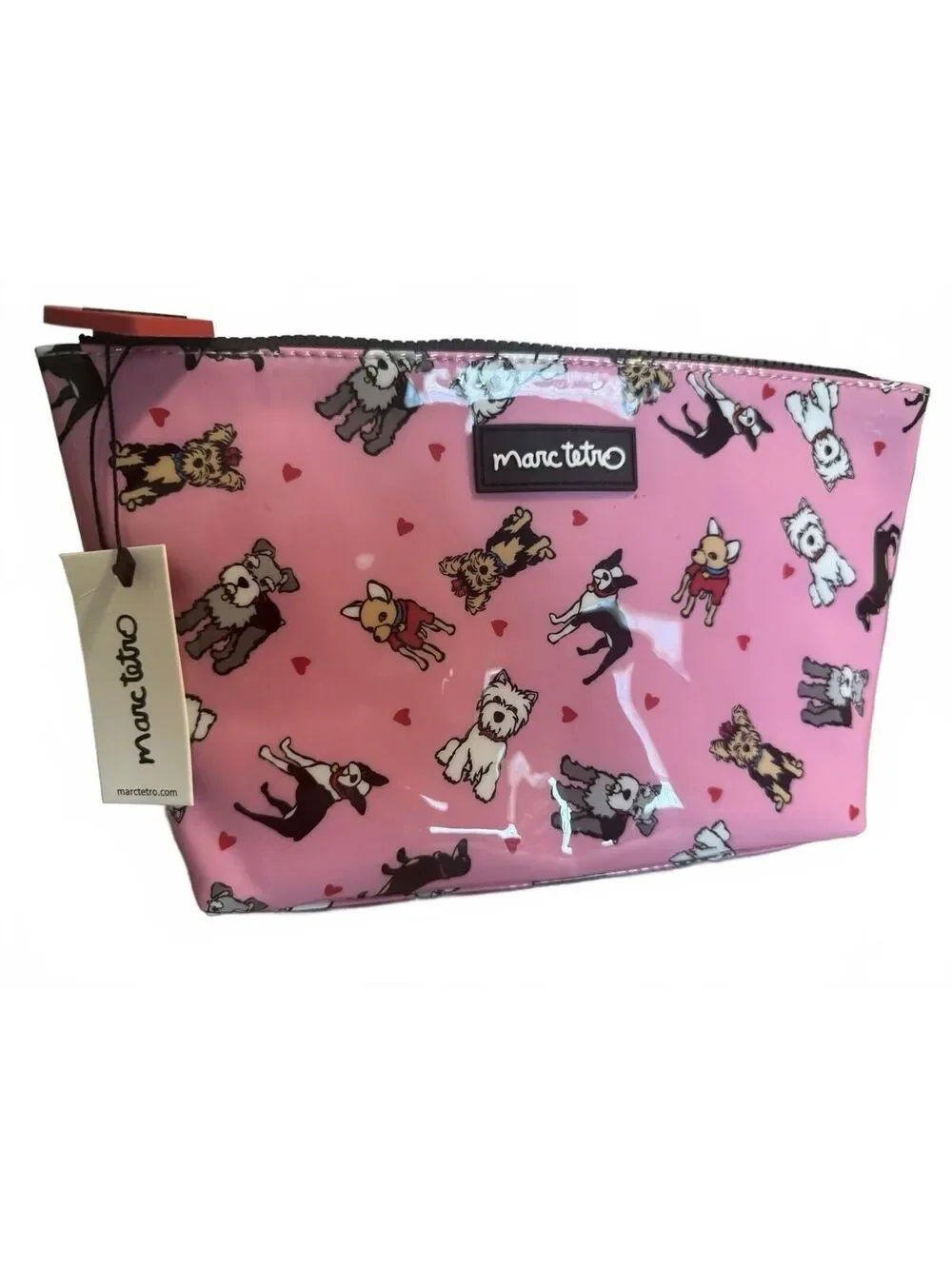 Marc Tetro Pink Dog Print Zip Makeup Cosmetic Bag Case Chihuahua Boston Terrier